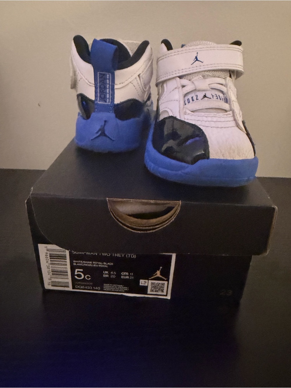Jordan Toddler White and Royal Blue Basketball Sneakers
